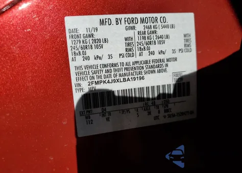 2020 Ford Edge Sel z USA, uszkodzony, nr VIN 2FMPK4J9XLBA19196